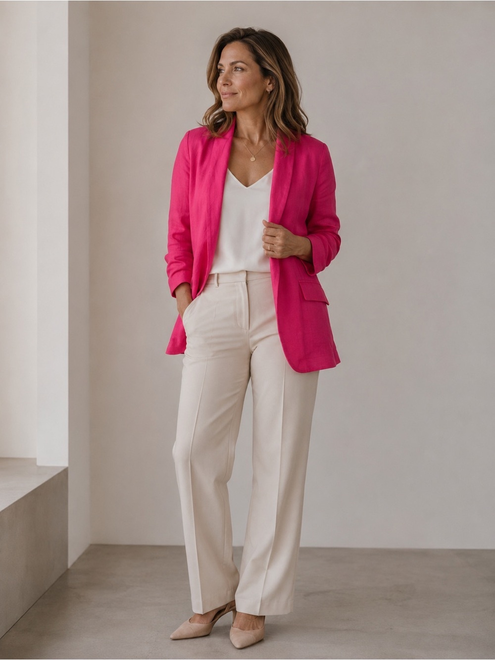 Civico 51 100% Linen Blazer – Open Front Tailored Jacket – Size S - Business